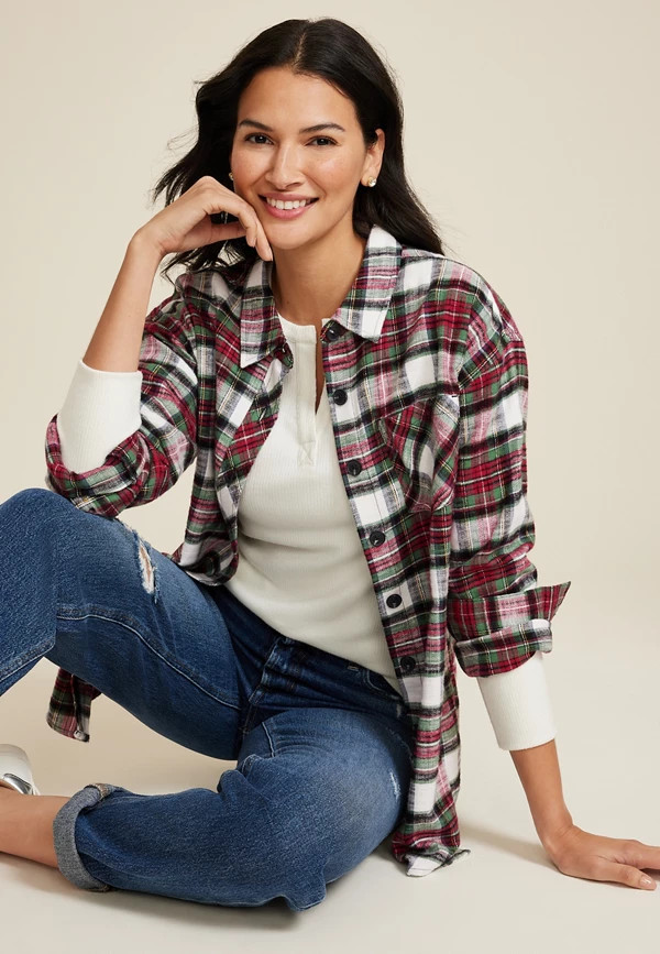 Cabin Plaid Boyfriend Button Down Shirt | Maurices