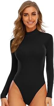 Long Sleeve Bodysuits for Women Turtleneck / Scoop Neck Sexy Stretchy Leotards Jumpsuit Romper | Amazon (US)