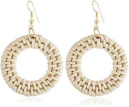 Rattan Earrings for women Summer Rattan Hoop Wicker Straw Earrings Handmade Beach Jewelry Woven R... | Amazon (US)