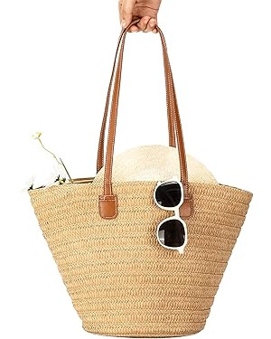 Herald Large Handmade Straw Purses for Women, Summer Beach Natural Weaving Chic Woven Tote Handba... | Amazon (US)