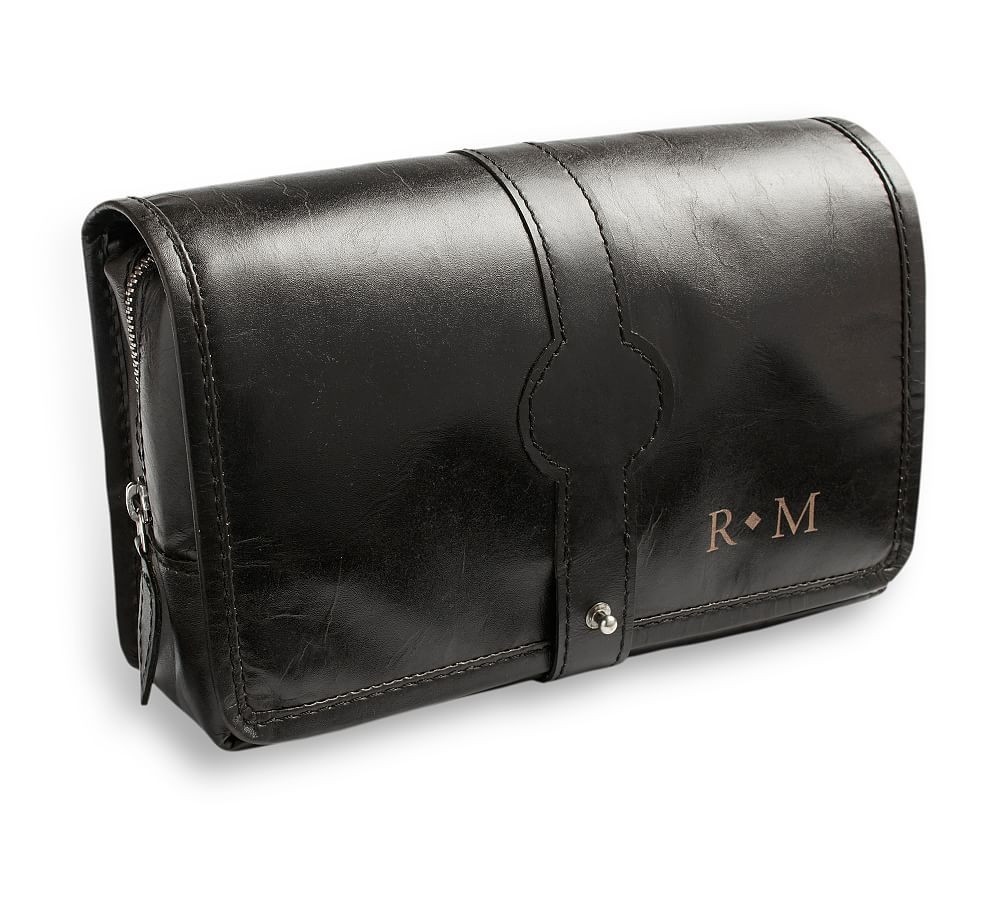 Personalized Saddle Leather Hanging Toiletry - Black | Pottery Barn (US)
