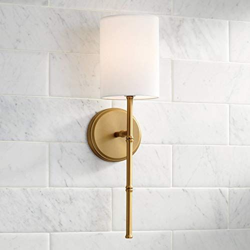 Abigale Modern Wall Lamp Brass Hardwired 19 1/4" High Fixture White Fabric Cylinder Shade for Bedroo | Amazon (US)