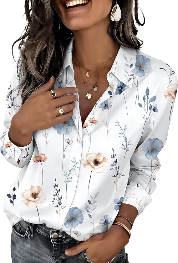 Zeagoo Button Down Shirts for Women Dressy Floral Printed Long Sleeve Blouse Business Casual Work... | Amazon (US)