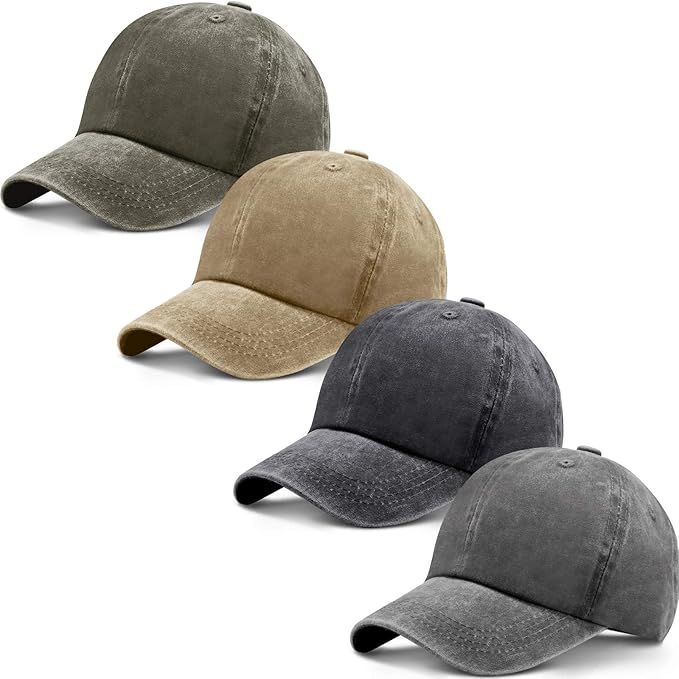 4 Pieces Washed Cotton Baseball Cap Adjustable Twill Plain Hat Unisex Baseball Cap Vintage Dad Ha... | Amazon (US)