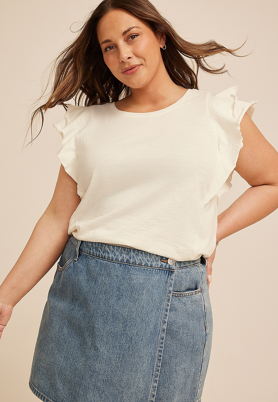 Plus Size 24/7 Double Flutter Sleeve Tee | Maurices