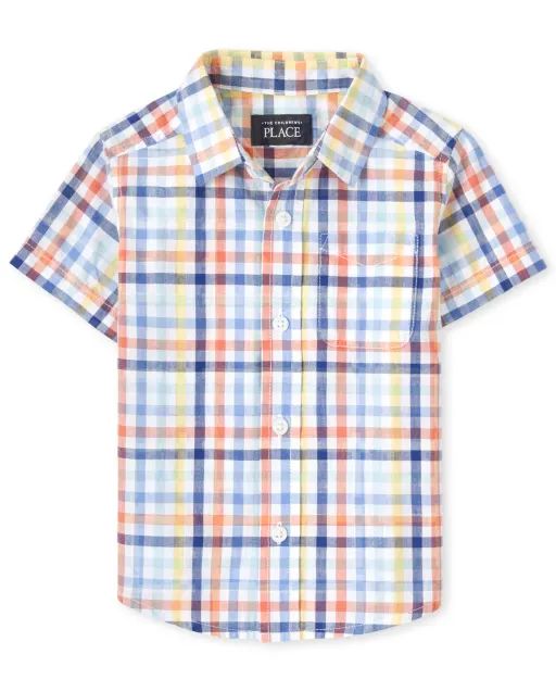 Baby And Toddler Boys Plaid Poplin Button Down Shirt - blood orange | The Children's Place