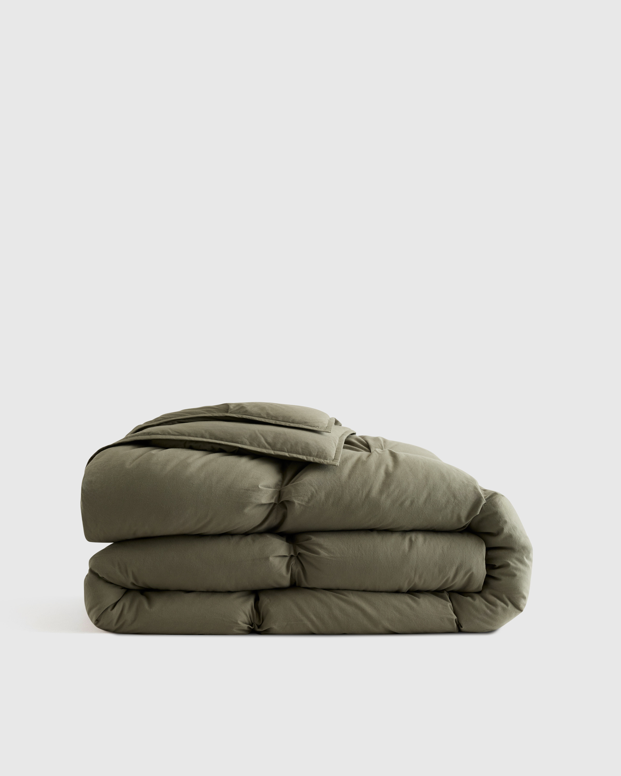 Quince | Pintuck Comforter in Dusty Olive, Size Twin, Organic Cotton | Quince