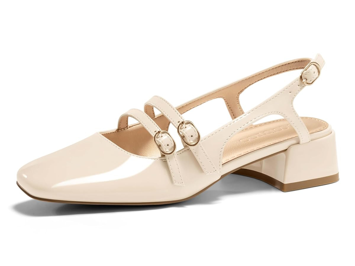 Coutgo Womens Mary Jane Chunky Low Heels Slingback Pumps Closed Square Toe Wedding Dress Shoes | Amazon (US)