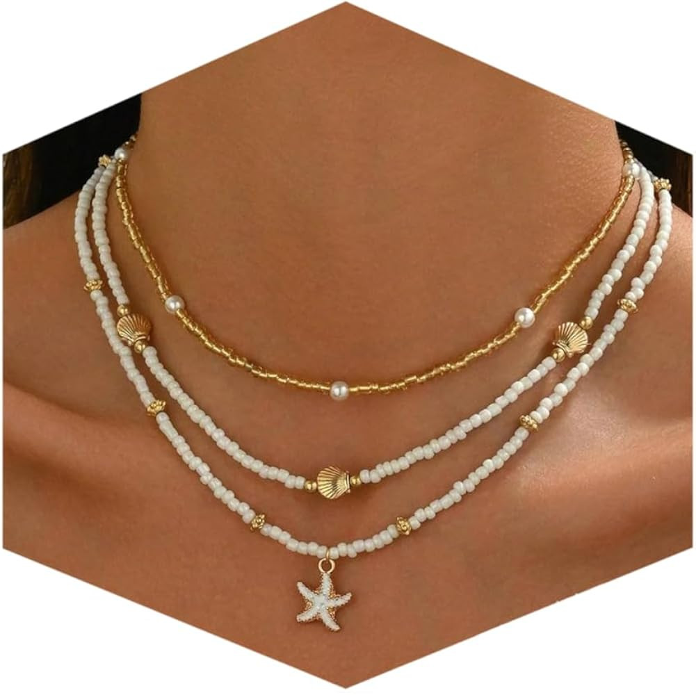 Nackiy Handmade Sea Shell Necklace for Women Summer Adjustable Natural Shell Collar Necklace | Amazon (US)
