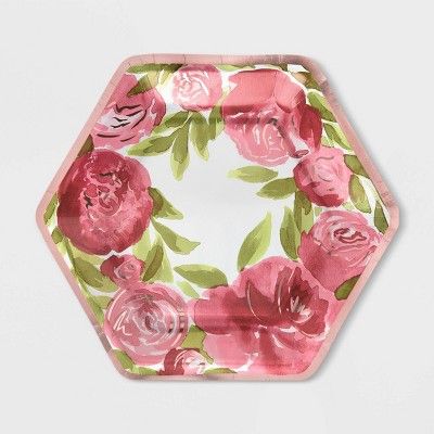 20ct 9" Hexagon Floral Metallic Dinner Plate - Spritz™ | Target