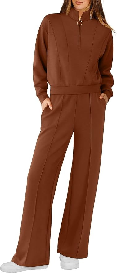 RUBZOOF Lounge Sets for Women 2 Piece Sweatsuits Fall Outfits Half Zip Sweatshirt Wide Leg Sweatp... | Amazon (US)