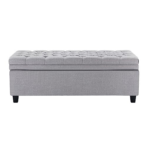 adochr 50" Fabric Storage Ottoman, End of Bed Bench with Wooden Legs & Button-Tufted, Modern Upholstered Ottoman with Storage, Loads 400 lb, for Living Room, Bedroom, Entryway, Light Grey | Amazon (US)