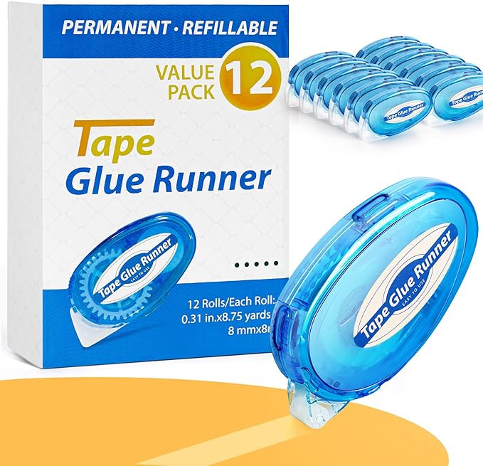 12 Pack Double Sided Tape Roller, 8mm x 315 Inch Permanent Adhesive Scrapbook Tape Dispenser Runn... | Amazon (US)