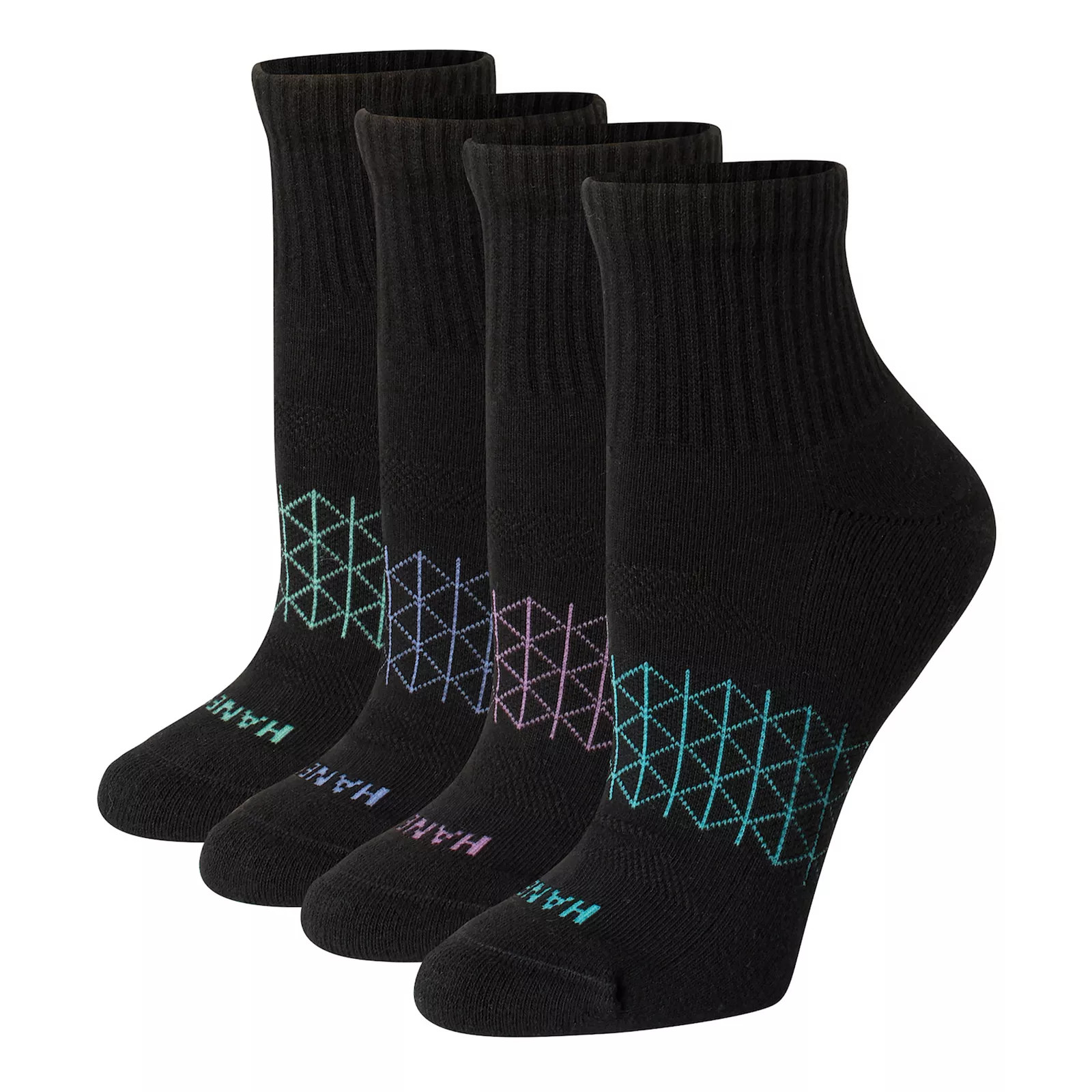 Women's Hanes® 4 Pairs Ultimate Absolute Active Cushioned Ankle Socks - HWUAA4, Size: 9-11, Black | Kohl's