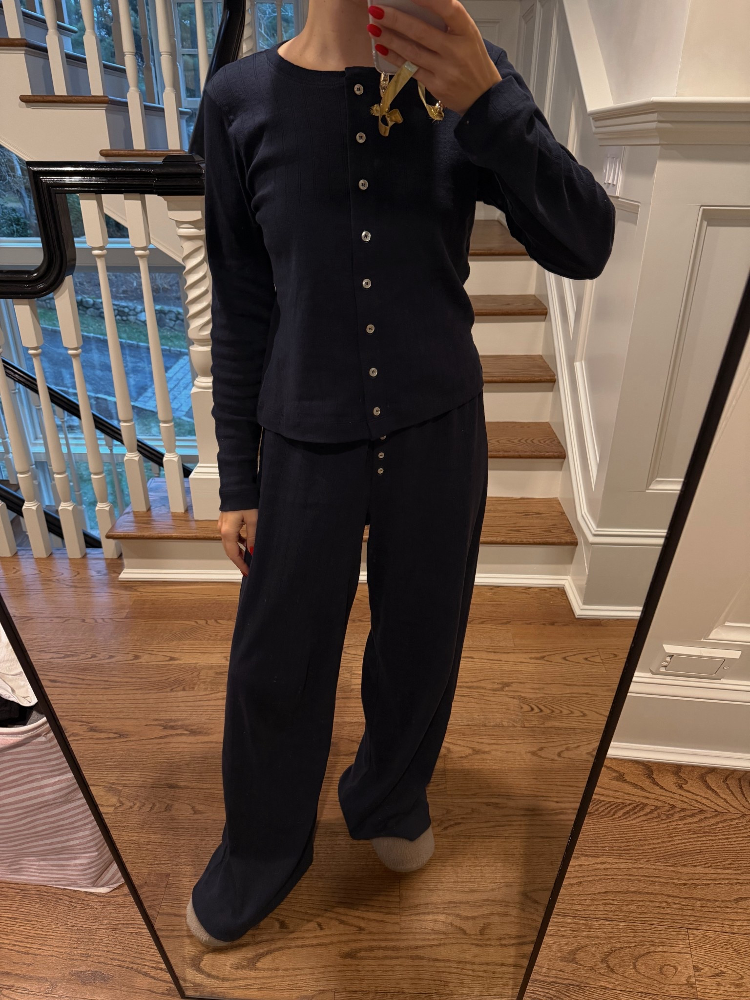 Comfy, navy set. Wearing a medium in both 