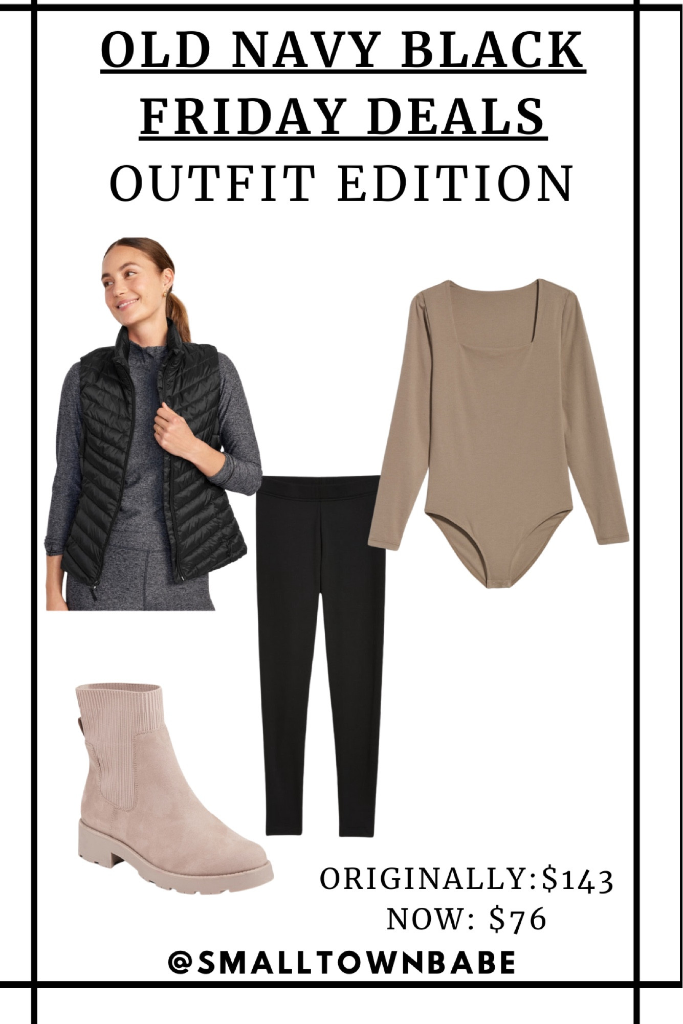 Old Navy Black Friday Sale // Bodysuit // Booties // Puffer Vest // Leggings // SALE // 

#LTKstyletip #LTKsalealert #LTKCyberWeek