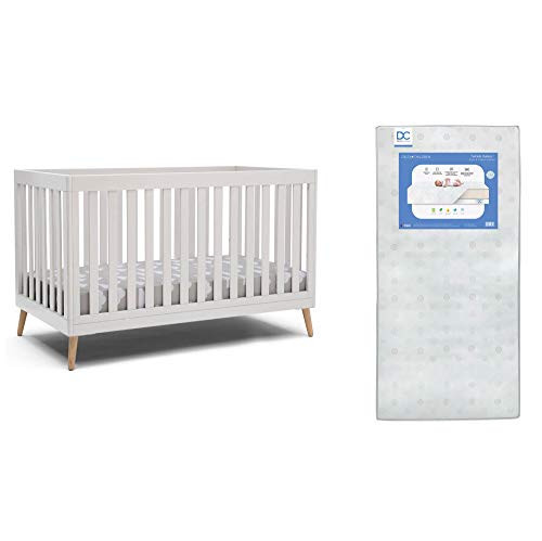 Delta Children Essex 4-in-1 Convertible Baby Crib, Bianca White with Natural Legs + Delta Children Twinkle Galaxy Dual Sided Recycled Fiber Core Crib and Toddler Mattress (Bundle) | Amazon (US)