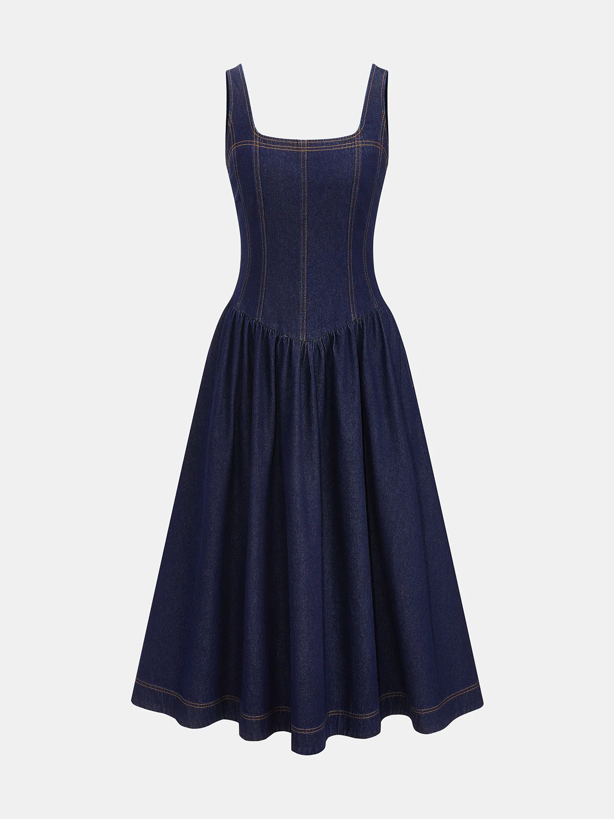 Sleeveless Denim Flare Maxi Dress | Commense