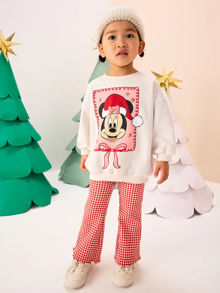 Ecru/Red Minnie Mouse Christmas Long Sleeve Top and Flare Set (3mths-7yrs) | Next US