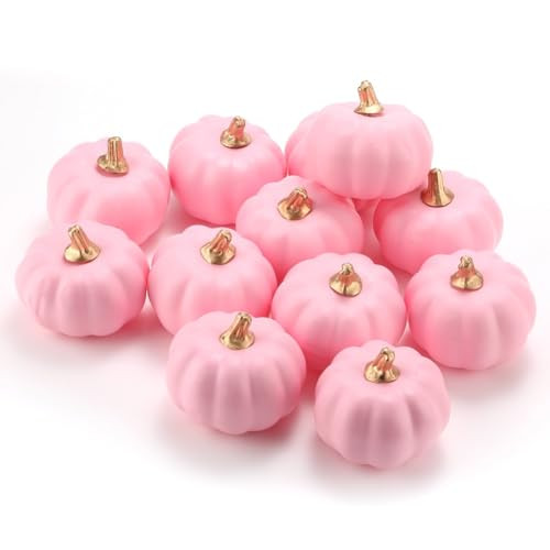 WESAPPINC Artificial Pumpkins,12PCS Pink Fake Pumpkins Assorted Pumpkins Large Faux Harvest Pumpkins for Autumn Thanksgiving Halloween Seasonal Holiday Decor Decoration (12PCS Small Pink Pumpkins) | Amazon (US)
