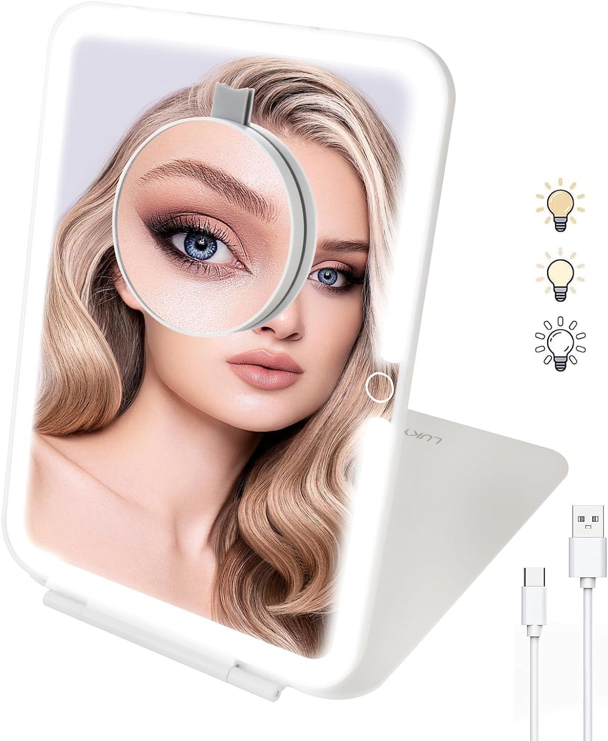 LUKYMIRO Rechargeable Travel Lighted Makeup Mirror with 10X Magnification, Foldable Compact Light... | Amazon (US)