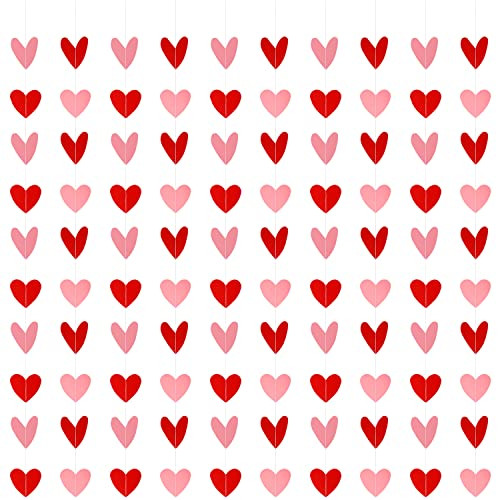 CCINEE 10 Pack Valentines Red Pink Heart Hanging Garland Banners Paper Heart Hanging String Garlands Valentine Hanging Heart Decoration for Valentine's Day Wedding Engagement Home Party Decor | Amazon (US)