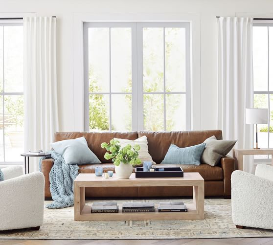 Turner Square Arm Leather Sofa (103.5”) in Signature Maple | Pottery Barn (US)