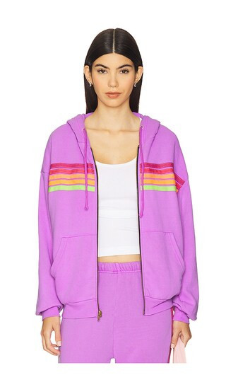 Aviator Nation 5 Stripe Relaxed Zip Hoodie in Purple. - size S | Revolve Clothing (Global)