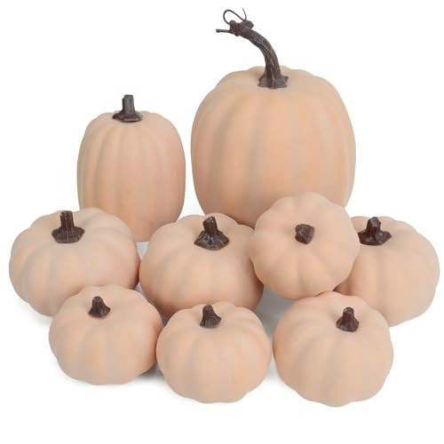 Ghrdopy 9PCS Fall Pumpkin Decor - Plastic Artificial Fake Pumpkins Used for Home Party Outdoor Decor and Thanksgiving Decorations(Pink) | Amazon (US)