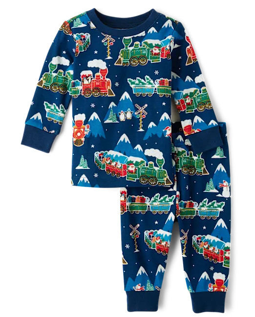 Baby And Toddler Glow Holiday Train Snug Fit Cotton Pajamas - blue | The Children's Place