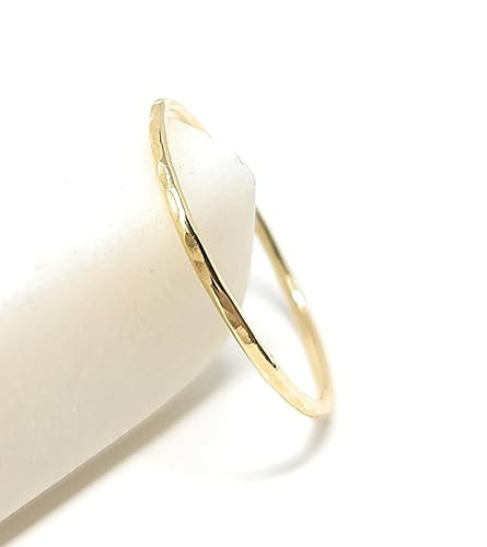 Hammered 14k Solid Gold Stacking Ring - 1mm - Delicate Ring, Dainty, Hammered Finish (yellow-gold, 7) | Amazon (US)