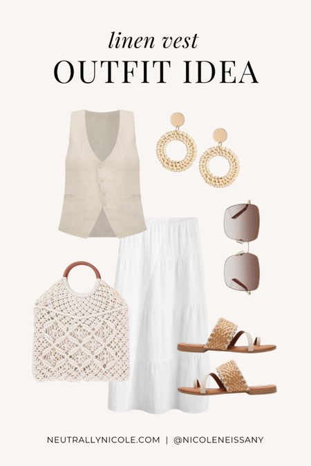 Dressy casual linen vest outfit idea for spring/summer

// linen vest outfits, maxi skirt, summer outfit, summer outfits, spring outfit, spring outfits, boho chic outfit, dressy casual date night outfit, brunch outfit, elevated casual outfit, vacation outfit, travel outfit, linen vest trend, oversized sunglasses, rattan earrings, crochet tote bag, rattan sandals, summer trends, 2024 fashion trends, Abercrombie, H&M, Revolve, Amazon fashion, neutral outfit, neutral fashion, neutral style, Nicole Neissany, Neutrally Nicole, neutrallynicole.com (5/17)

#liketkit #LTKFindsUnder100 #LTKFindsUnder50 #LTKStyleTip