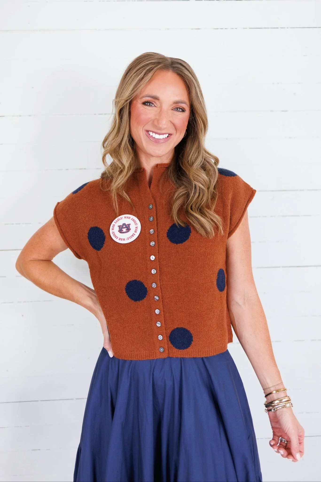 Paschal Rust + Navy Dot Cap Sleeve Sweater | Clover + Bee