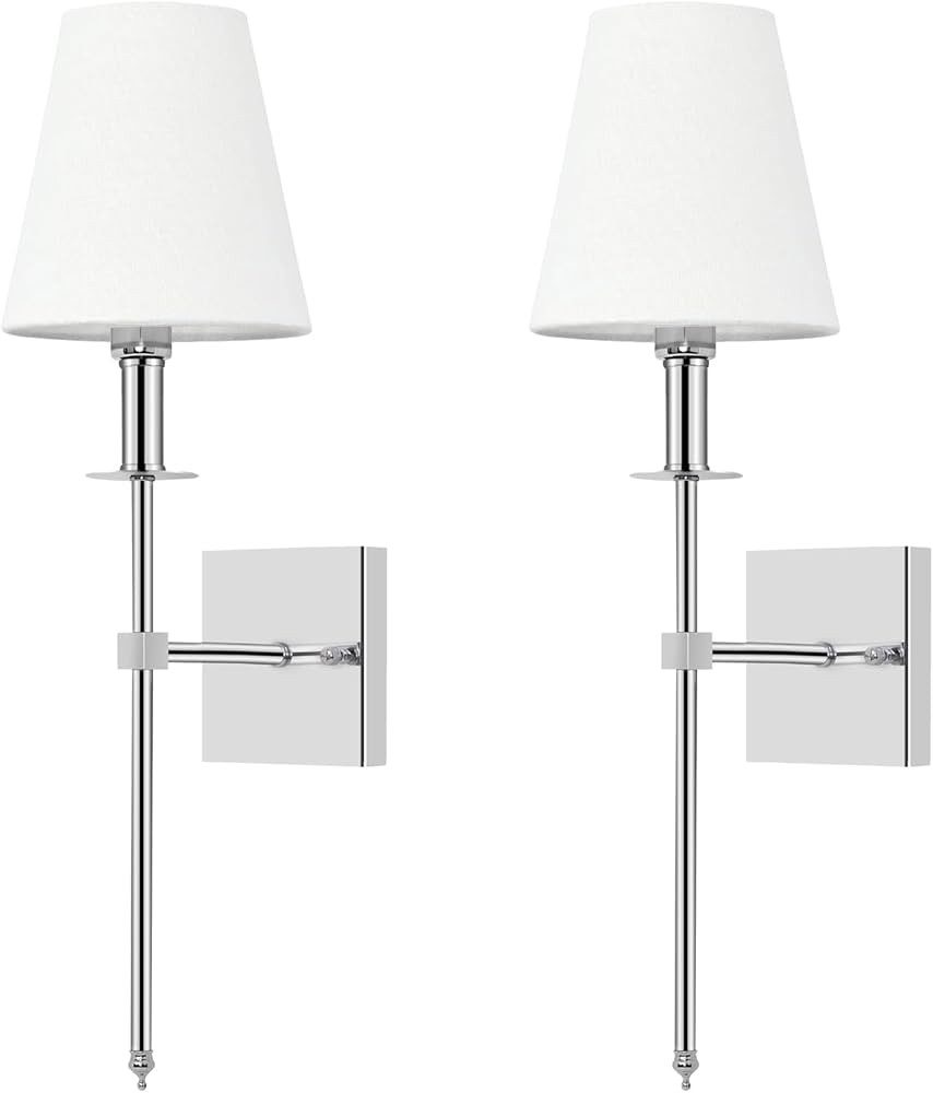 Chrome Wall Light Set of two, Wall Sconce Lighting Fixture with Flared White Textile Lamp Shade I... | Amazon (US)