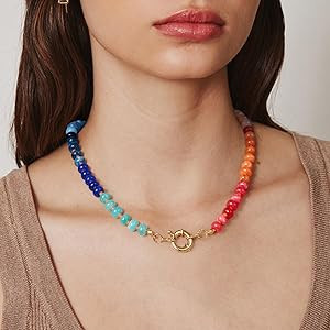 KELORIS PATH Beaded Gemstone Necklaces for Women, Boho Colorful Bead Choker Necklace, Natural Sto... | Amazon (US)