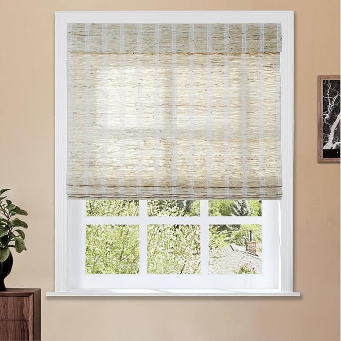 TWOPAGES Natural Custom Made Ramie Cordless Roman Shade Light Filtering Privacy Protection Shade ... | Amazon (US)
