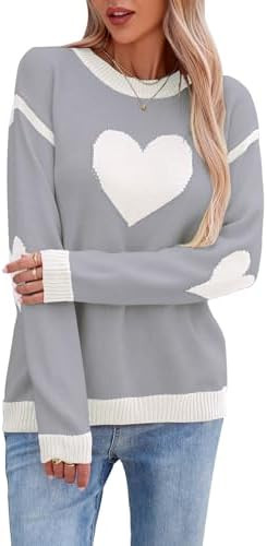 Women Big Cute Heart Sweater Long Sleeve Crew Neck Elbow Patchwork Knit Hearts Pullover | Amazon (US)