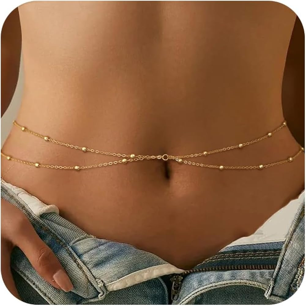 CHESKY Waist Beads for Women, Dainty 14k Gold Plated Waist Chain Beach Accessories Cute Belly Cha... | Amazon (US)