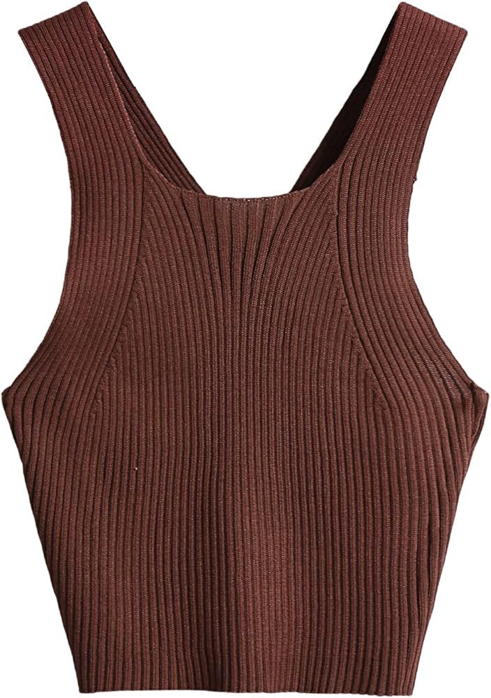 Verdusa Women's Crisscross Open Back Sleeveless Ribbed Knit Crop Tank Top | Amazon (US)