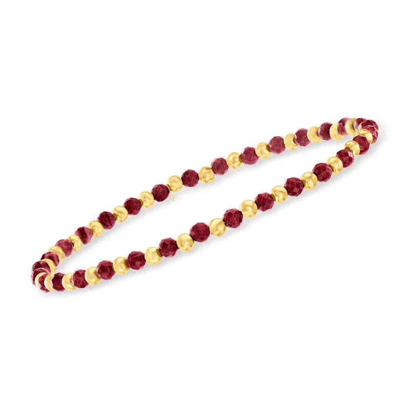 6.00 ct. t.w. Ruby and 10kt Yellow Gold Bead Stretch Bracelet | Ross-Simons