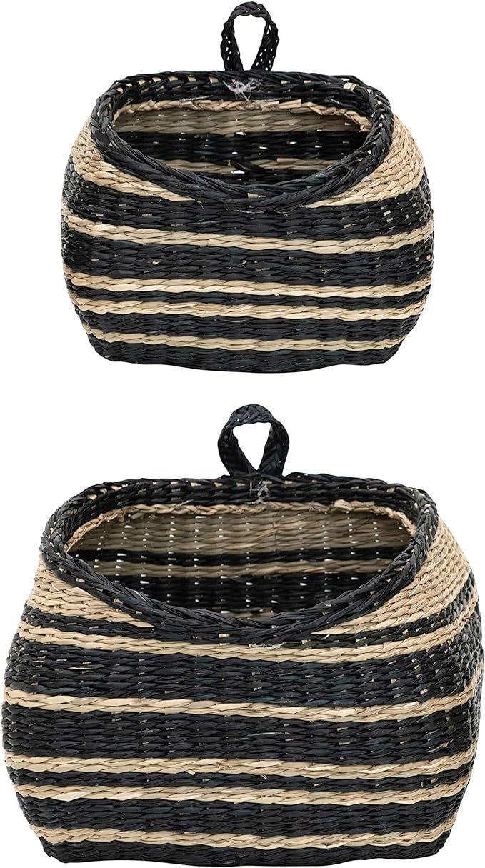 Creative Co-Op Hand-Woven Seagrass Wall Stripes, Black & Natural, Set of 2 (Hangs or Sits) Basket... | Amazon (US)