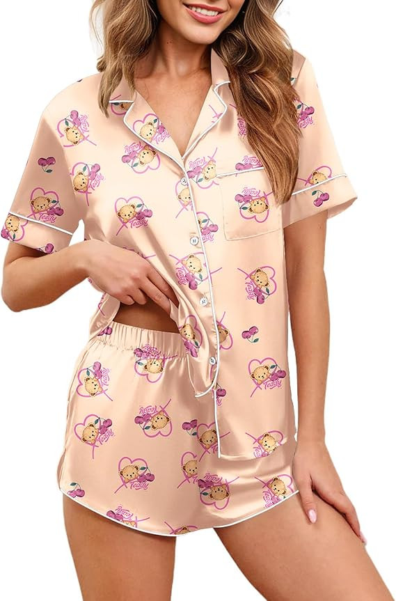 Ekouaer Womens Silk Satin Pajamas Set Short Sleeve Sleepwear Button Down Loungewear 2 Piece Pjs S... | Amazon (US)