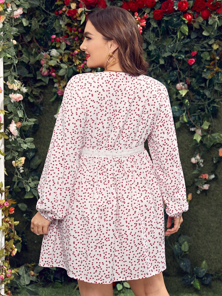 Plus Heart Confetti Plunging Neck Dress | SHEIN