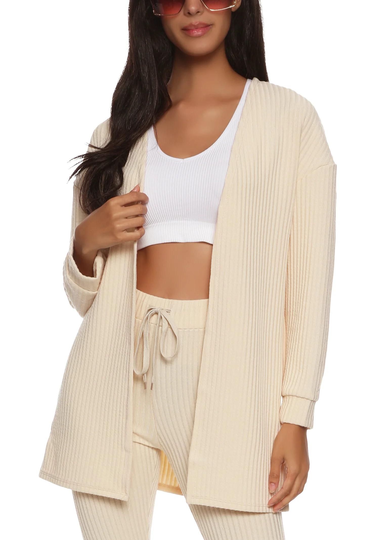 Basic Ribbed Knit Cardigan  - Ivory | Rainbow Shops