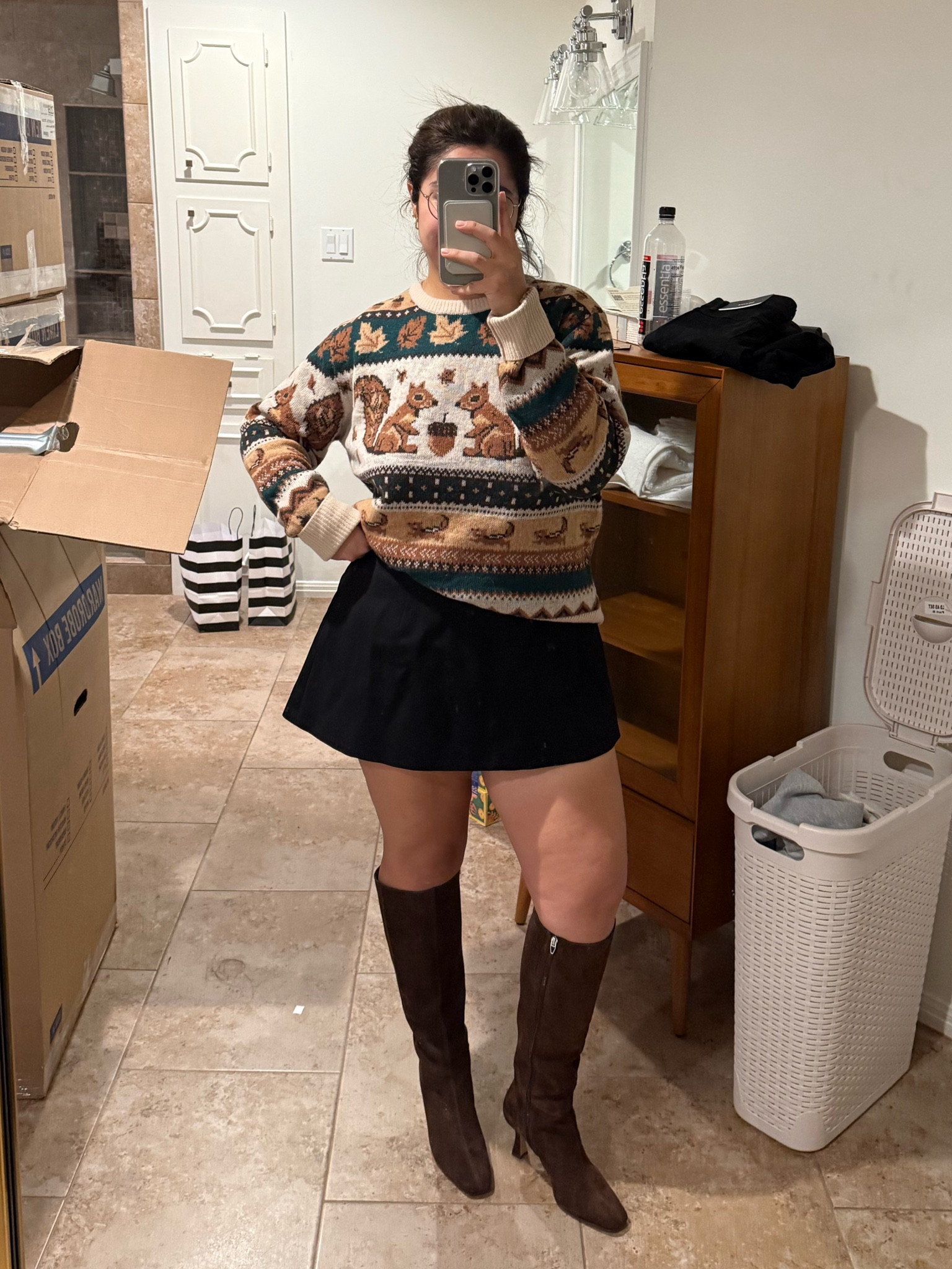 Sized up a half size to 8 in the boots - standard calf fits my 15 inch calves perfectly! Sweater is Women’s XL and skirt is large

#LTKMidsize #LTKSeasonal #LTKHoliday