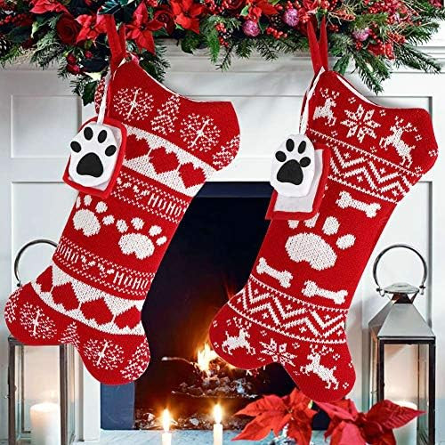 OurWarm 2pcs Pet Dog Christmas Stockings, Knit Christmas Stockings Large Bone Shape Pets Stocking... | Amazon (US)