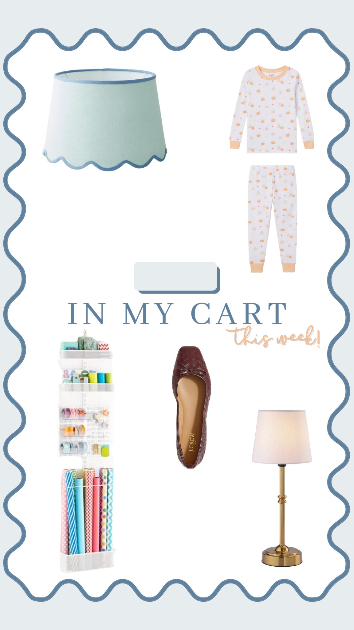 In my cart this week - a new lampshade for the nursery, pumpkin Lake pajamas for Maddox, the most amazing gift wrap storage system, pretty chocolate brown flats and a cordless lamp find on Amazon! 

#LTKSeasonal #LTKHome #LTKFamily