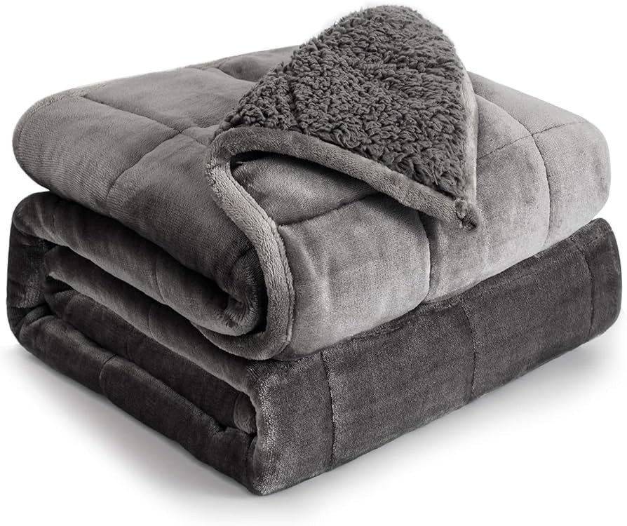 Weighted Blanket 15 lbs 60x80 inches, Queen Size Flannel and Shaggy Sherpa Warm Heavy Blanket, Gr... | Amazon (US)