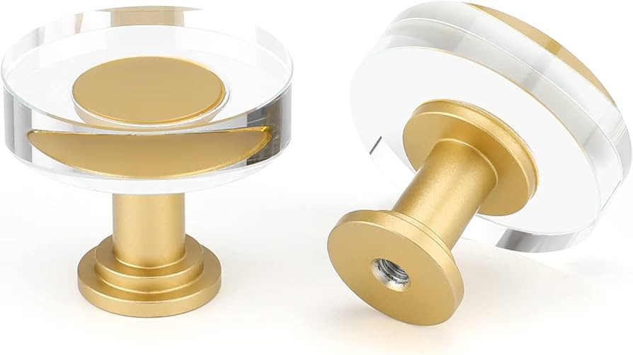 LONTAN 10 Pack Glass Dresser Knobs Crystal Cabinet Knobs Brushed Brass Glass Drawer Knobs Gold Cr... | Amazon (US)