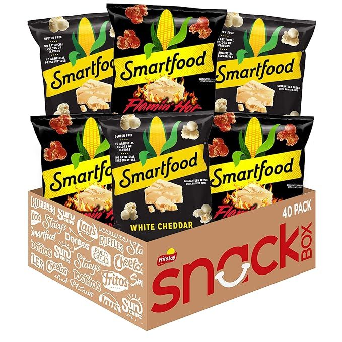Smartfood Popcorn Flamin' Hot & White Cheddar Variety Pack Pack of Whole Grain Snacks, White Cheddar | Amazon (US)